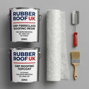 Fire-rated GRP fibreglass roofing kit - resin, topcoat and tools, RUBBER ROOF UK