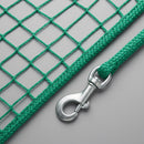 Close-up detail of safety net mesh with border rope and fixing hook